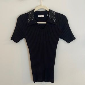 Sandro knit top with embellished collar.